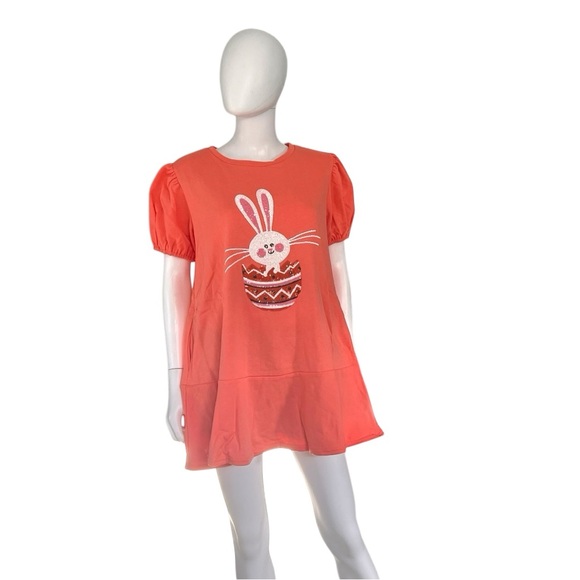 PEACH LOVE CALIFORNIA puff sleeve sequin bunny ruffle bottom hem dress S M L - Picture 7 of 8